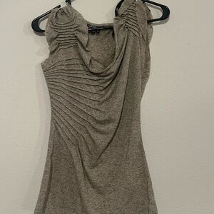 Takara Heathered Taupe Ruched Cowl Neck Tank
